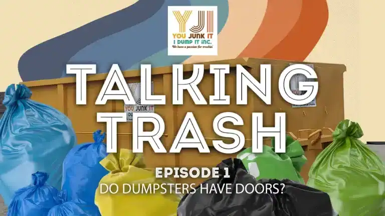 Colorful garbage bags with trash bins and recycling bins for junk removal services.
