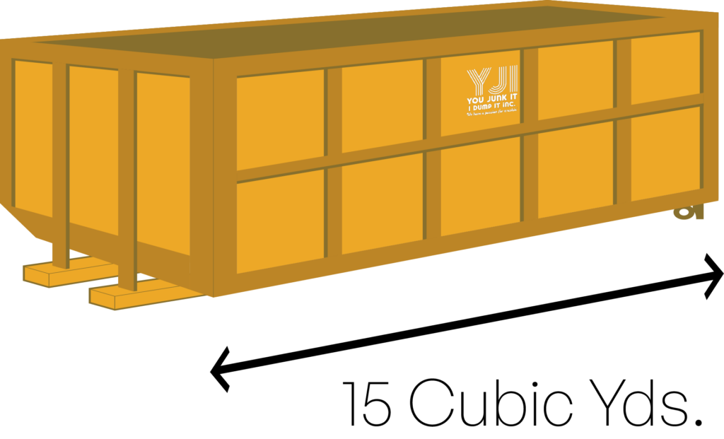 Illustration of a 15 Cubic Yard Bin with proper dimensions