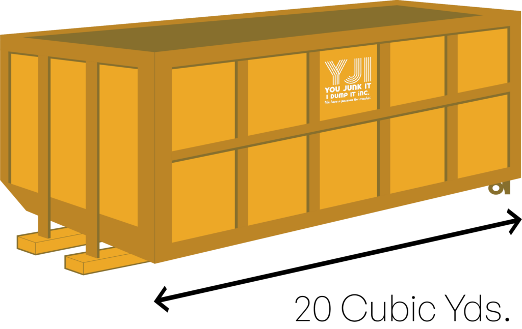 Illustration of a 20 Cubic Yard Bin with the You Junk It I Dump It Logo