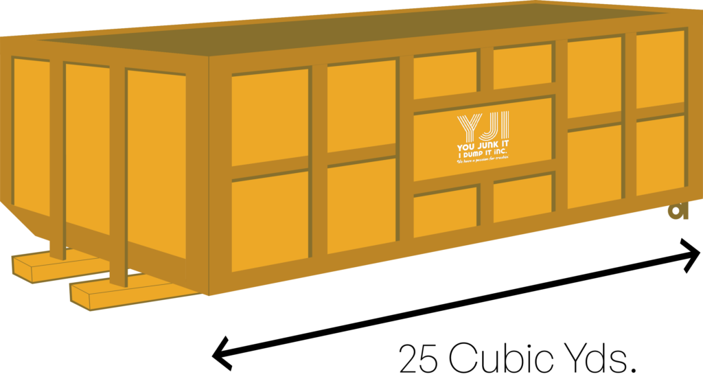 Illustration of a 25 Cubic Yard Bin with the You Junk It I Dump It Logo