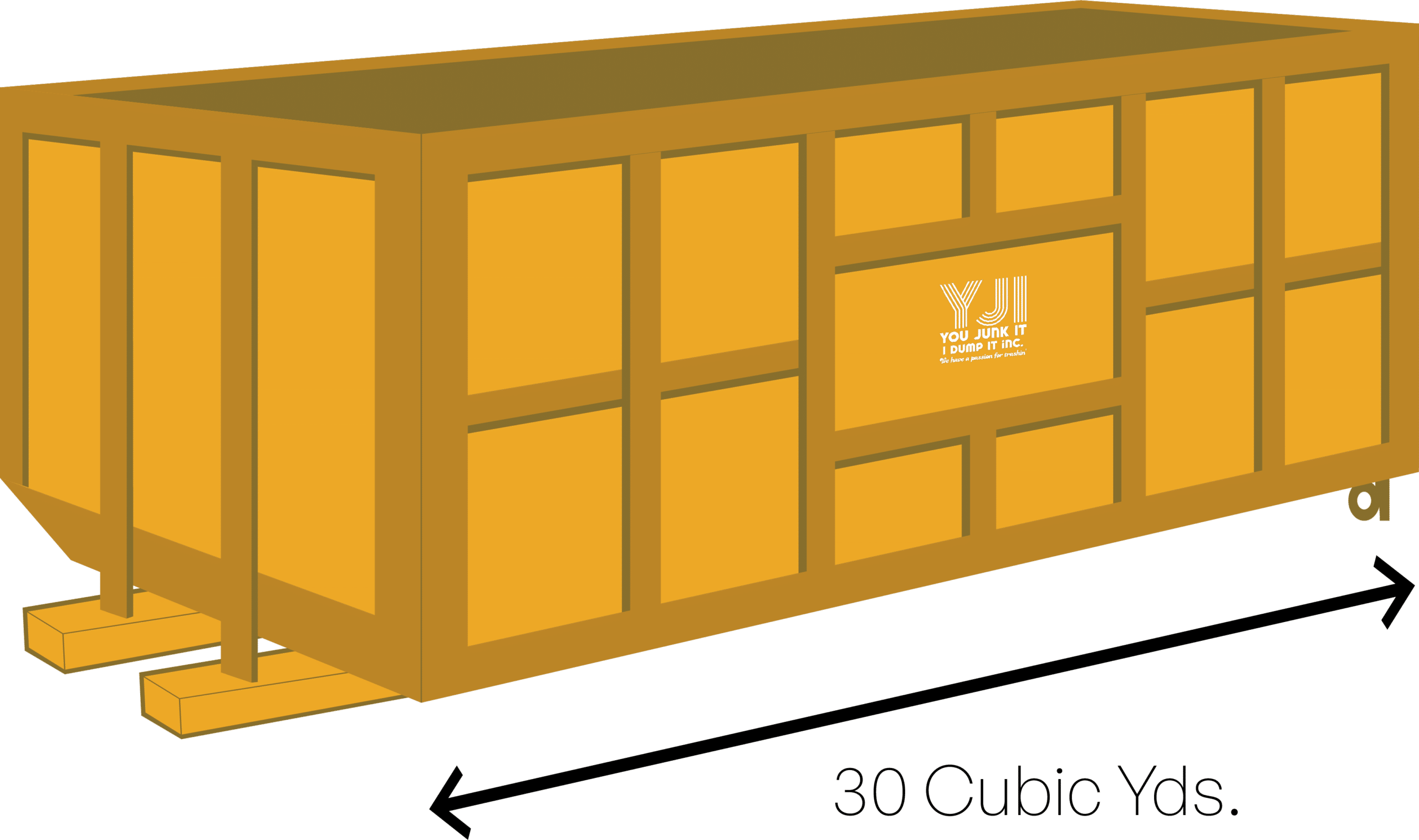 Illustration of a 30 Cubic Yard Bin with the You Junk It I Dump It Logo