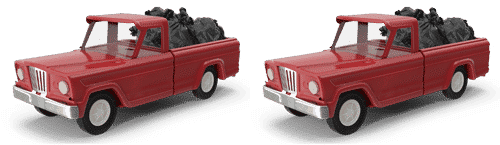 3D rendering of two red trucks with their beds full of trash to illustrate two truck loads of garbage