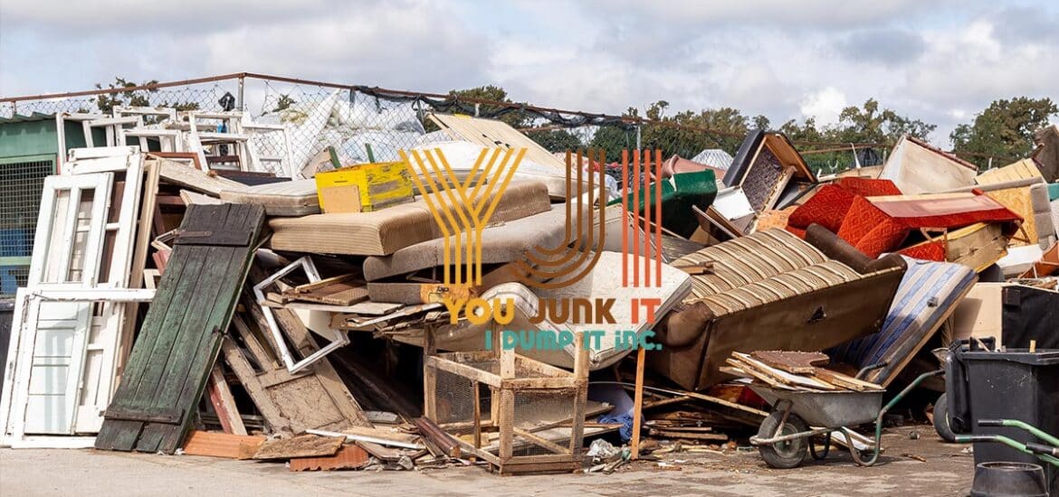 a pile of furniture and chairs