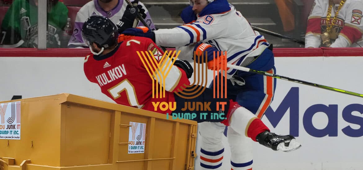 oilers player hitting florida player into a junk bin