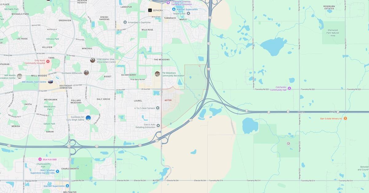 1. Map of Edmonton, Alberta showing neighborhoods, parks, landmarks, highways, highways, and key locations in a digital city layout.
