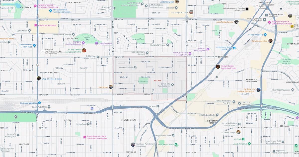 1. Map of Edmonton showing neighborhoods, parks, roads, landmarks, shopping centers, entertainment venues, and public facilities.