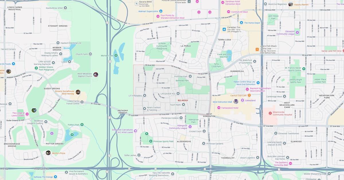 Detailed Edmonton city map highlighting key locations, parks, shopping centers, and residential areas for navigation and urban exploration.
