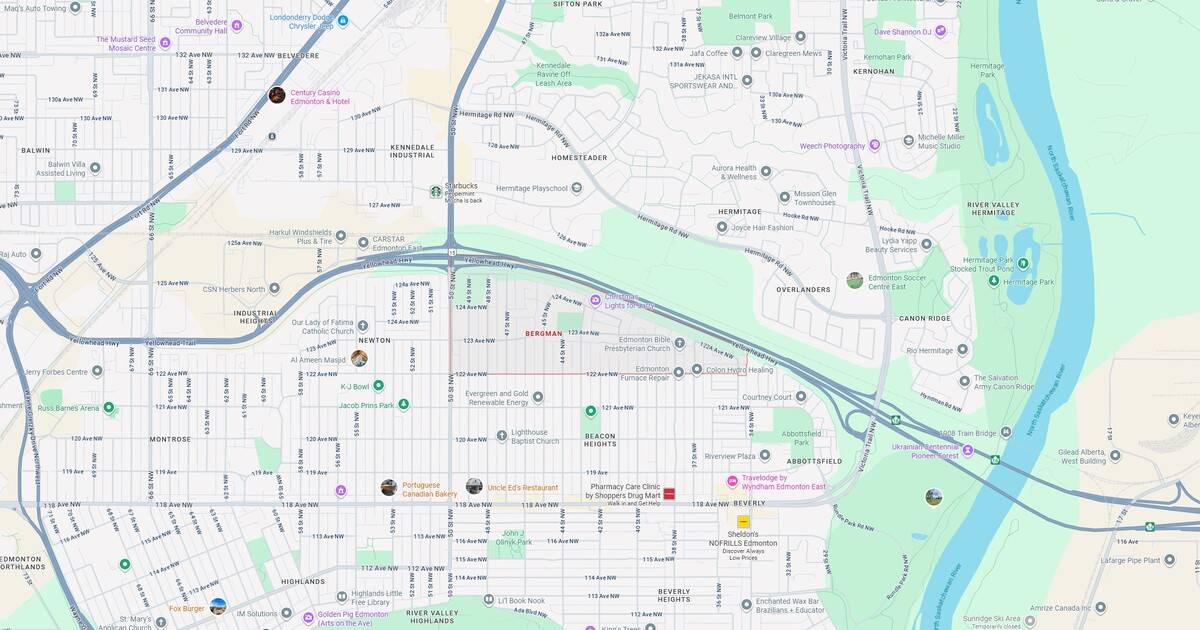 Comprehensive bus and train routes across Edmonton with key stations and landmarks.