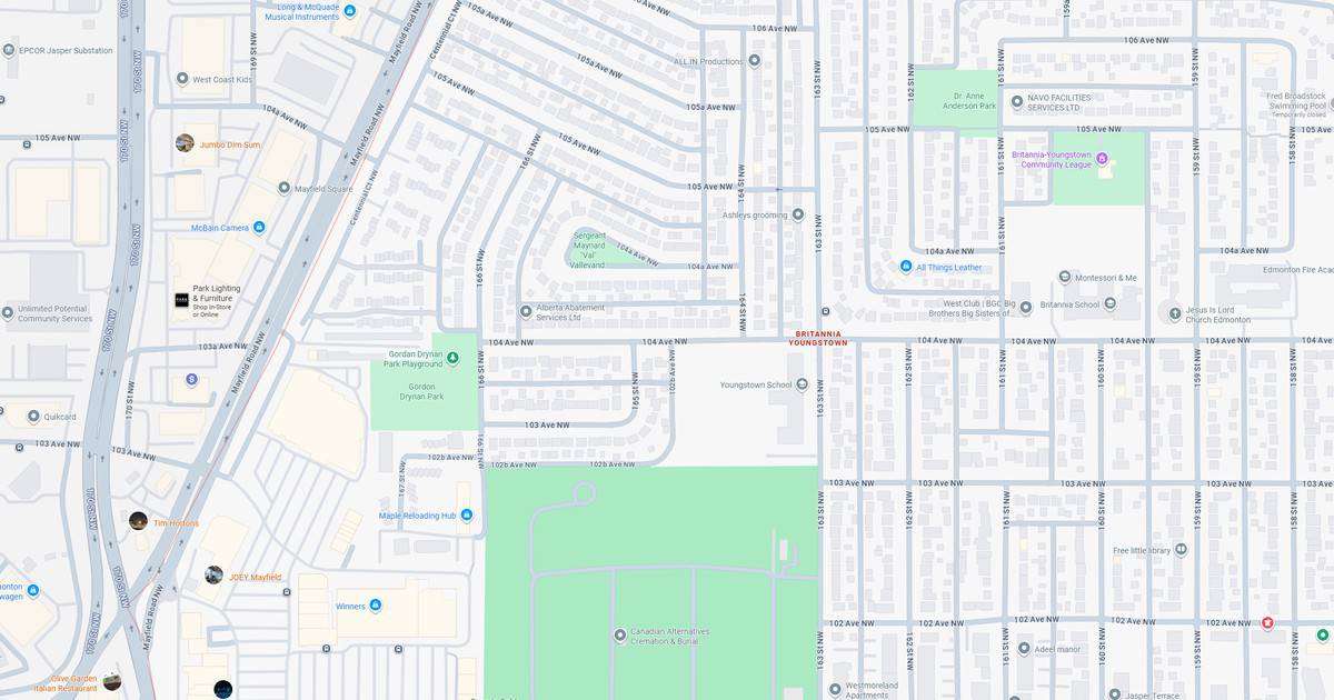 Detailed map showing streets, parks, and community facilities in a suburban area.