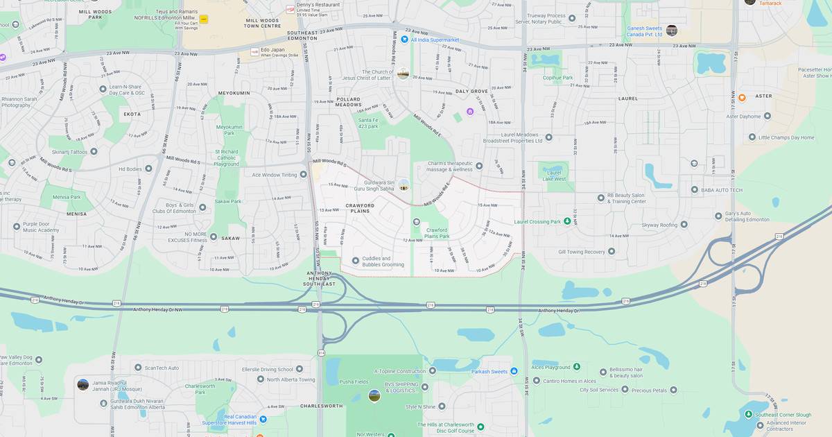 Detailed map showing streets, parks, and local landmarks in a suburban community.