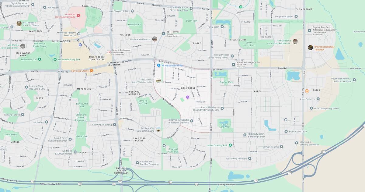 Detailed map showing streets, parks, and points of interest in a residential area.
