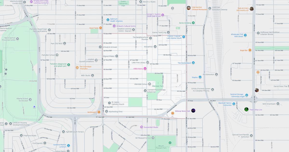 Detailed city transit map showing bus and train routes in downtown area.
